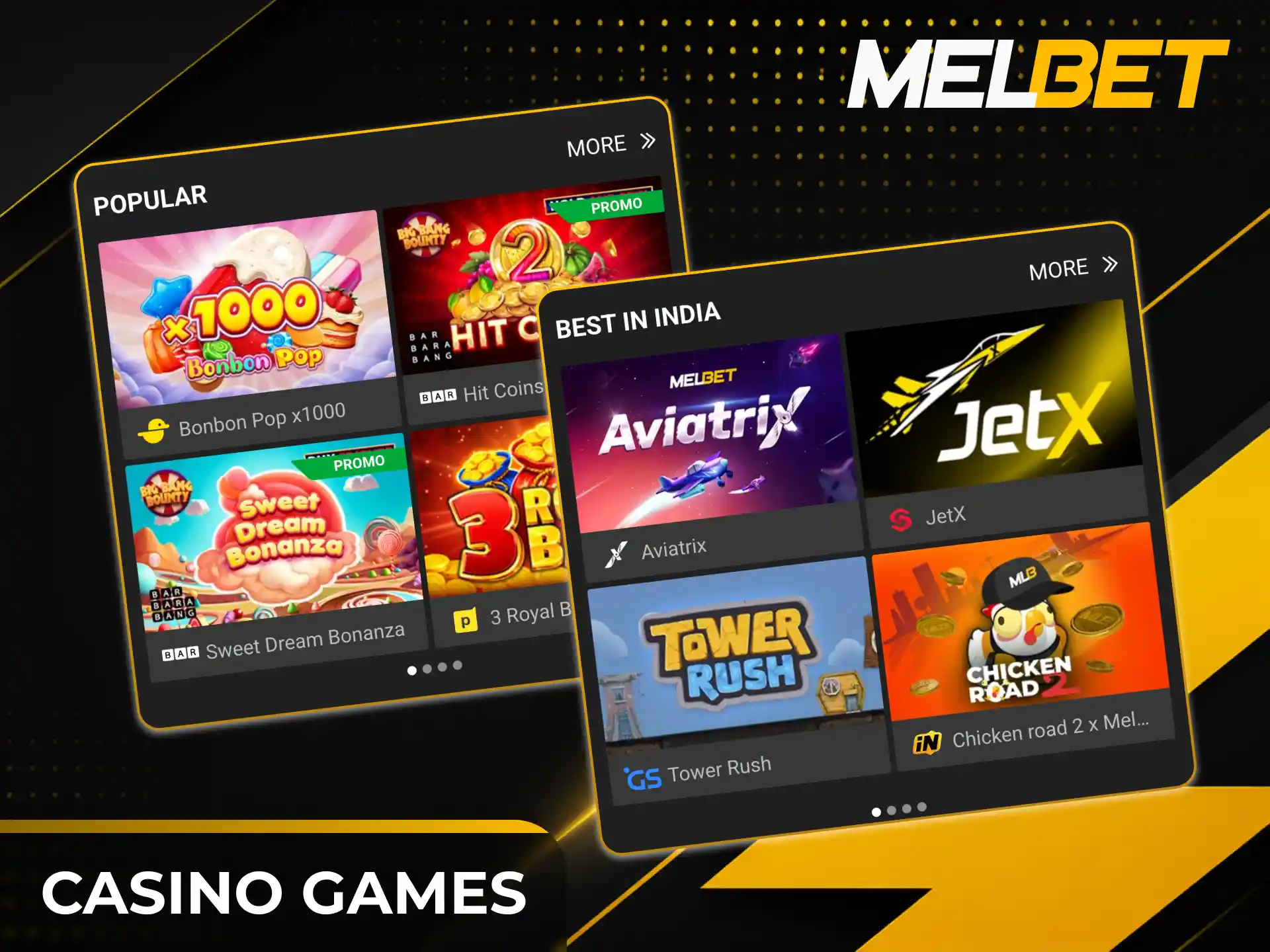 Play hundreds of casino games on the Melbet app from anywhere.