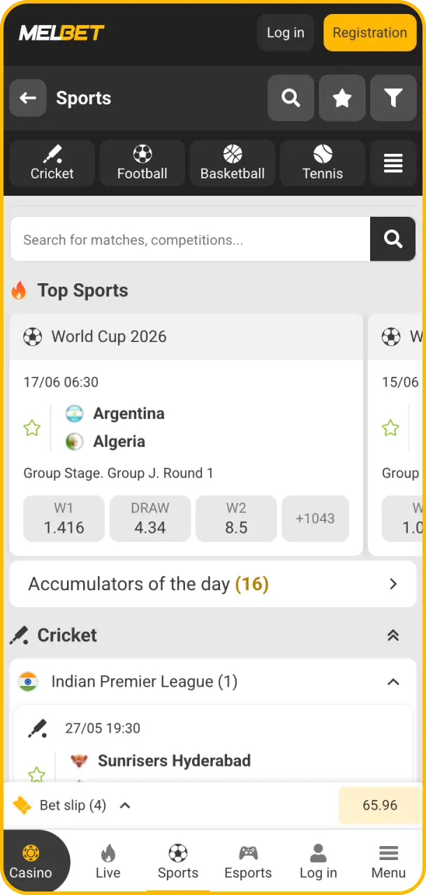 Check the latest betting lines on the Melbet app sports interface.