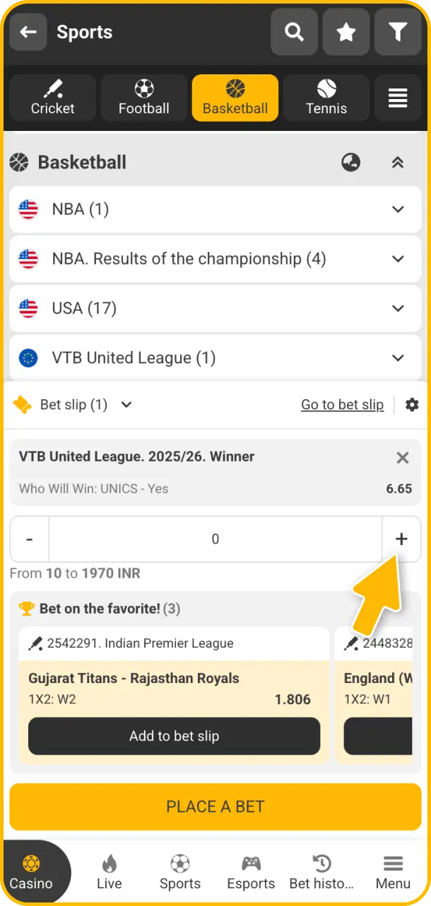 Start betting on basketball leagues using your updated Melbet mobile platform.