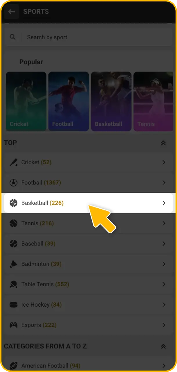 Open basketball betting markets to browse available worldwide tournaments on Melbet.