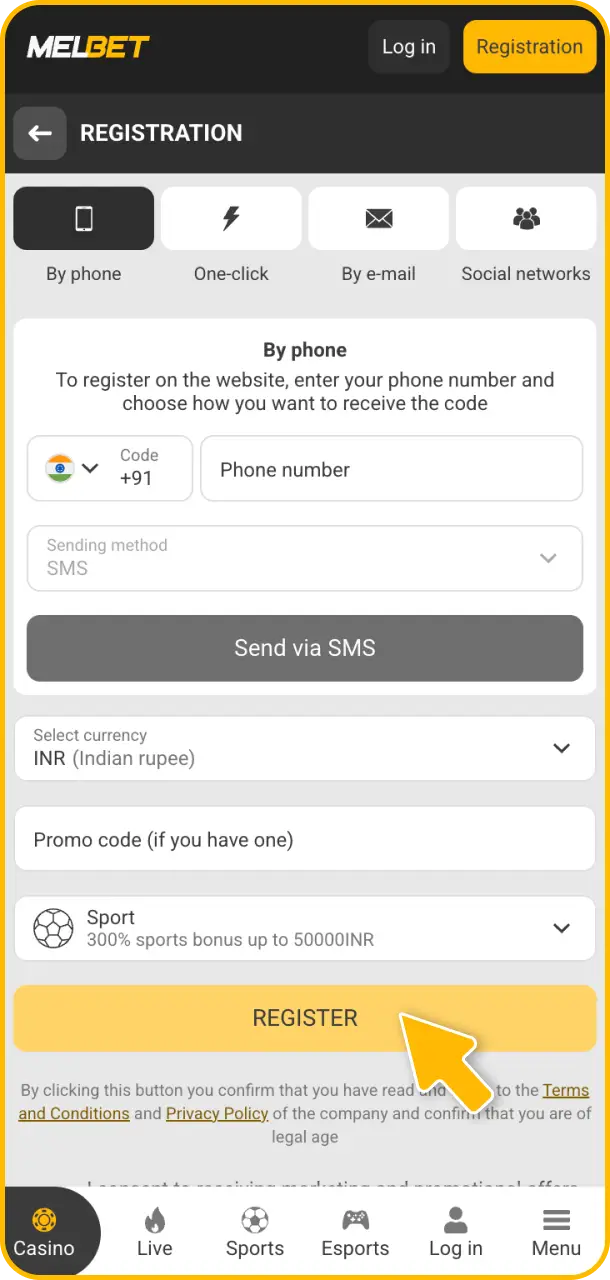 Register your account on the official platform to become eligible for Melbet bonus promotions.