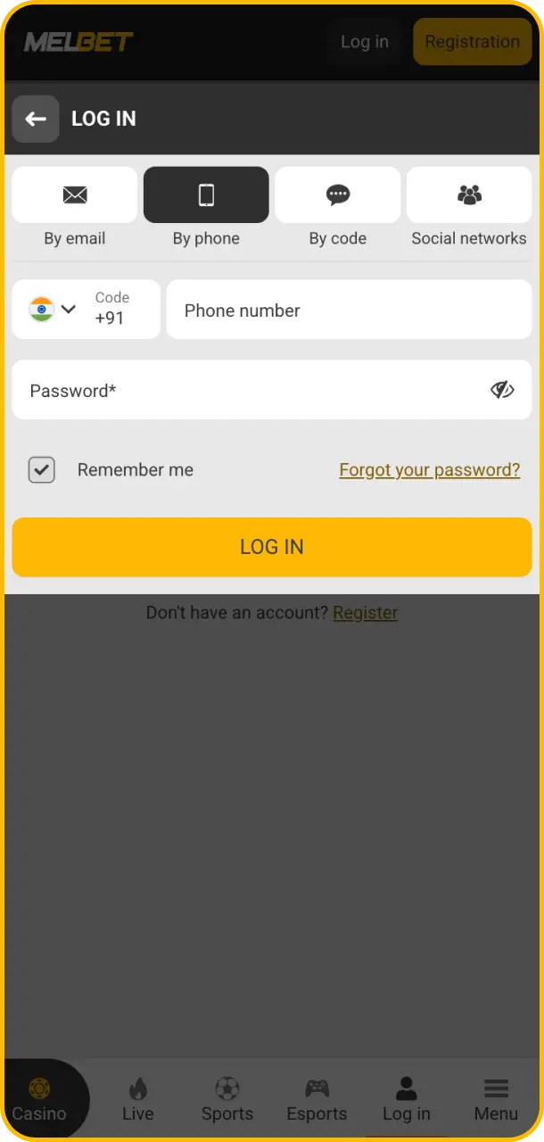 Log in to your account through the official app or website for Melbet cricket.