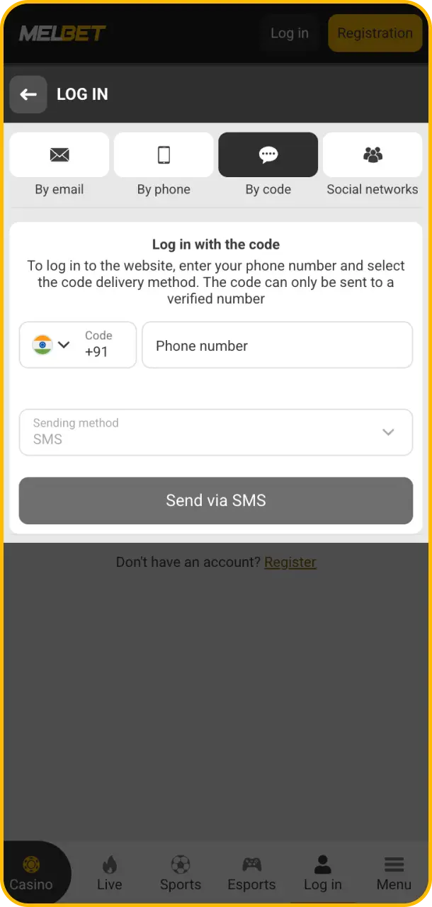 Create or log in to your account via the app or website to begin your Melbet deposit.