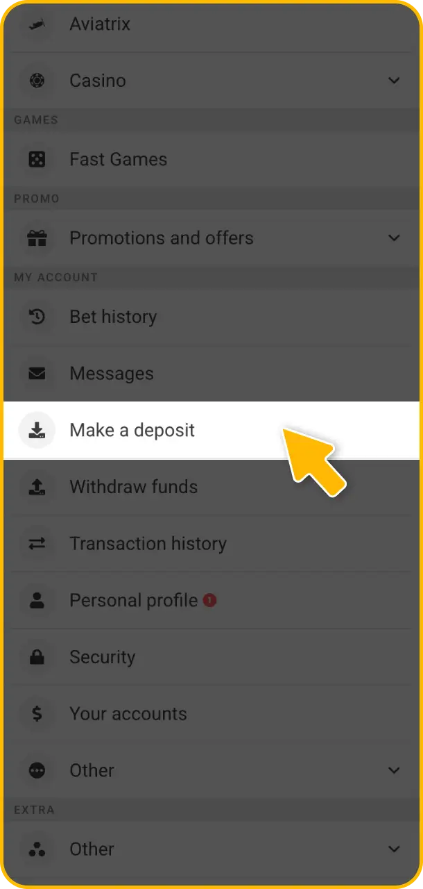 Go to the cashier section and click on the payment options page for your Melbet deposit.