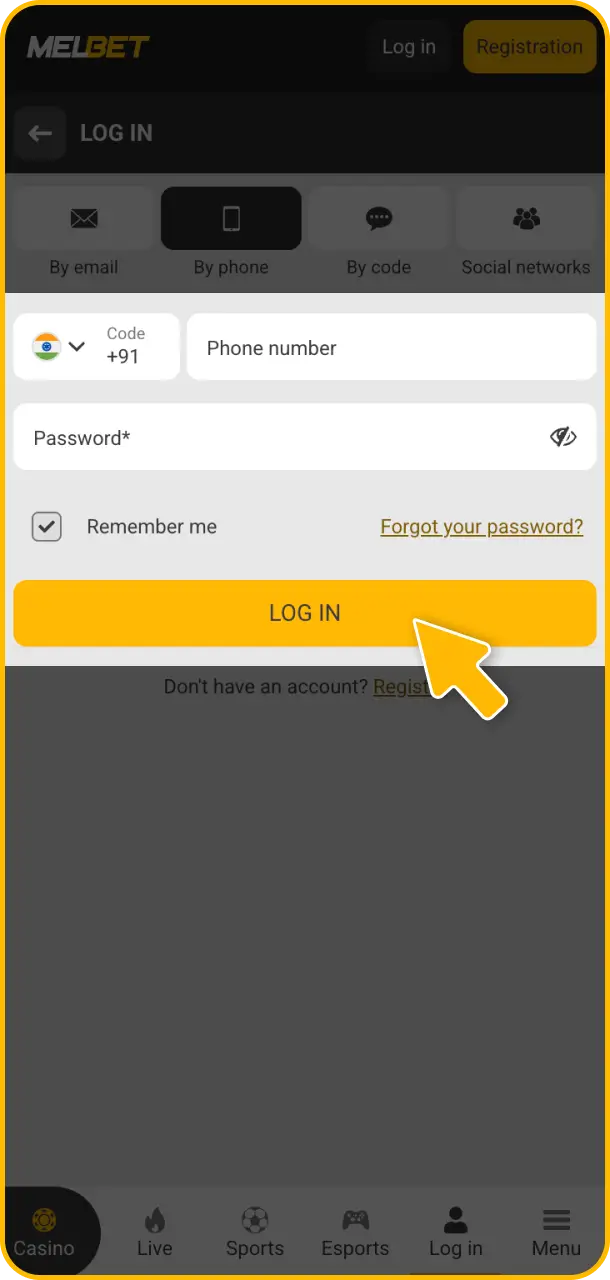 Log in to your account to access competitive odds on the Melbet football page.
