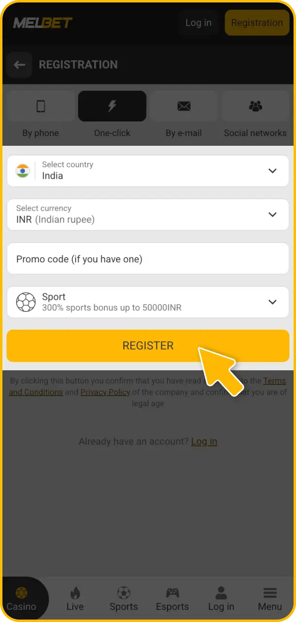 Create your account on the official platform to start Melbet football betting.