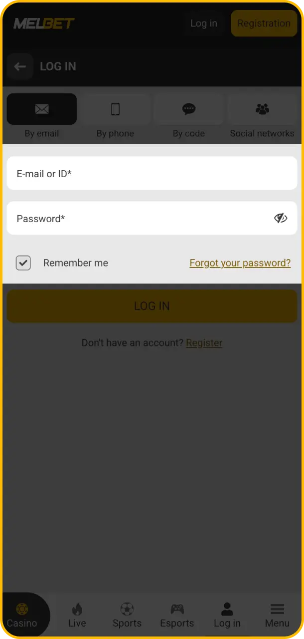Enter your credentials accurately into the fields provided on the Melbet login page.