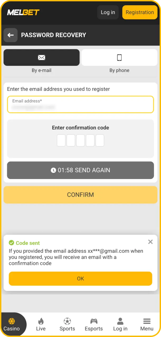 Check for the reset link or verification code sent by the Melbet login support team.