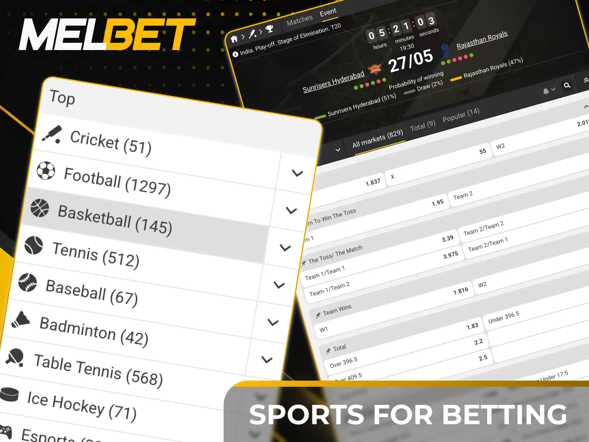 Explore popular sports available for betting at Melbet with top odds.