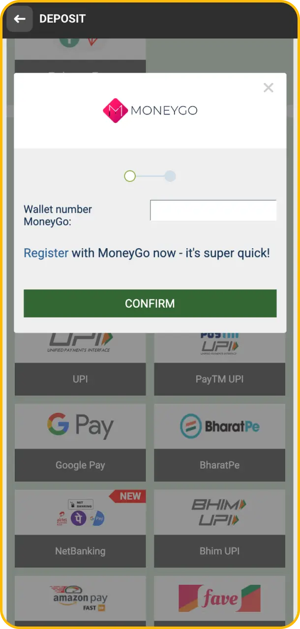 Go to the deposit screen through the main Melbet promocode interface.