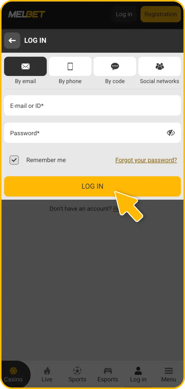 Create or log into your account to access the Melbet promocode dashboard.
