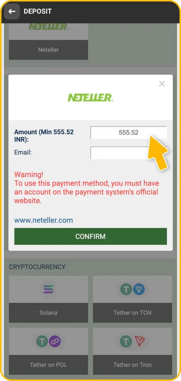 Make your first deposit using local Indian payment systems right after Melbet register.